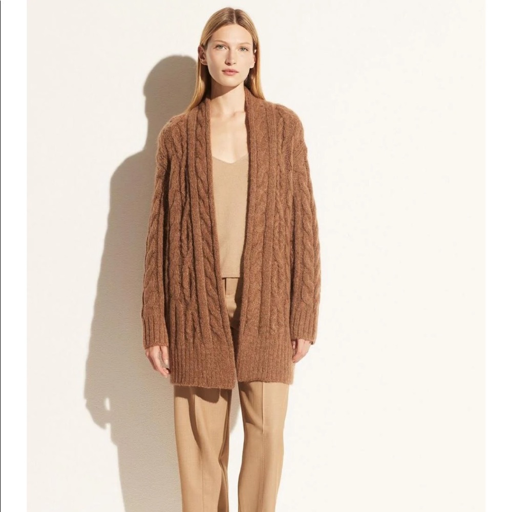 Braided cable cardigan in camel
